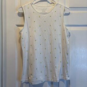 Christopher & Banks White Pineapple 100% Cotton Tank Top - Size Large